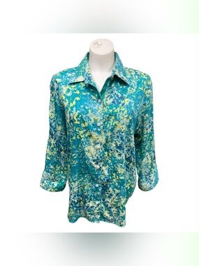 Westbound Teal & Yellow Abstract Button-Down Shirt Size L